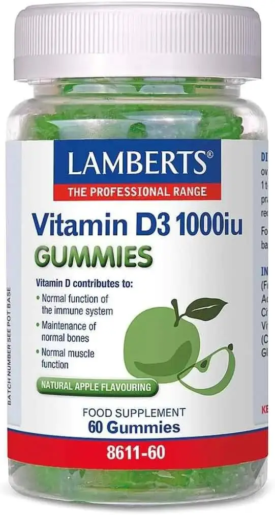 Lamberts Vitamin D3 1000iu Gummies - Suitable for Vegetarians - Immune & Bone Support - Sugar Free - 60 Gummies