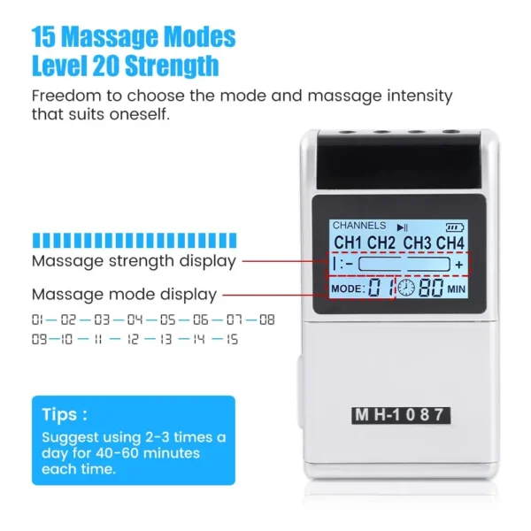 15 Modes 4 Output Channel PMS Eletric Professional Muscle Stimulation Physio massager Tens Electrodes Machines Body Massager Pad
