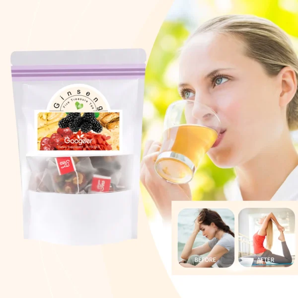 Ginseng Five Treasure Tea Natural Energy Boost Immune Support Herbal Wellness Traditional Organic Blend Tea Daily Vitality