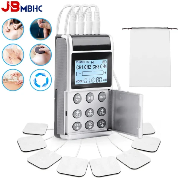 4 Channel TENS PMS Unit 15Mode Muscle Stimulator for Pain Relief Rechargeable TENS Machine Electronic Acupuncture Pulse Massager