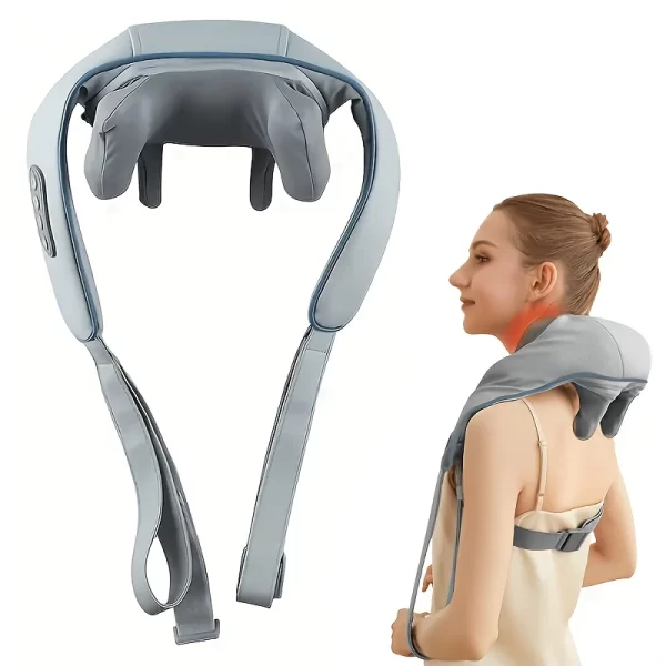 kf-Se8be4cff0fb044b28b83c9e7a565b0411 Neck Shoulder Massager, Shiatsu Heat Kneading, Hands-Free Wireless Rechargeable for Knots, Home Office Travel, Gift Mom Dad